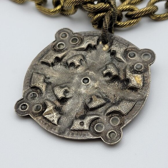 Ornate Cross Necklace AB Crystal Black Yellow Enamel Cable Chain Brass Tone 19" - Picture 6 of 8